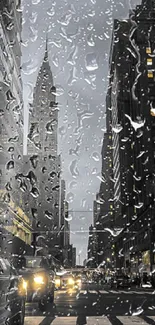 New York City night scene with skyscrapers and streetlights.