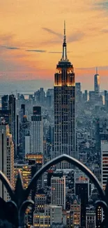 Empire State Building at sunset in NYC skyline wallpaper.