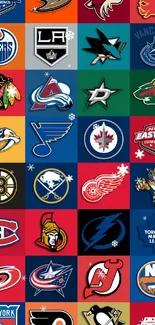 Colorful collage of NHL team logos wallpaper.