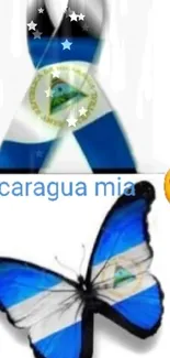 Nicaragua flag butterfly design with stars and emojis.