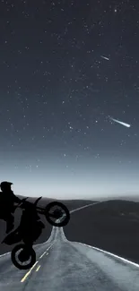 Motorcycle silhouette under starry night sky wallpaper.