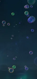 Colorful bubbles floating in a starry night sky wallpaper.