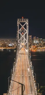 Stunning night view of an illuminated city bridge with urban skyline.