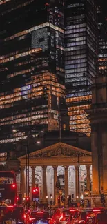 Mobile wallpaper of a vibrant cityscape at night with illuminated skyscrapers and traffic.