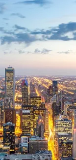 Night cityscape overlooking a vibrant skyline with twinkling lights.