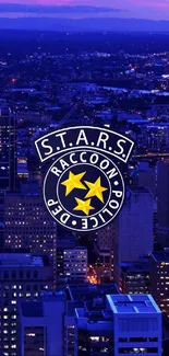 Mobile wallpaper featuring a cityscape with S.T.A.R.S. emblem at night.