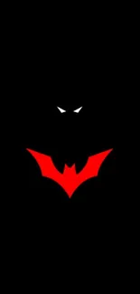 Minimalist red bat emblem on black background wallpaper.