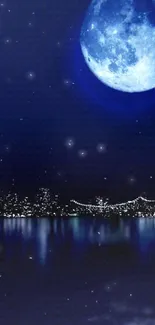 Night sky with moon over cityscape wallpaper.