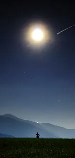 Moonlit night landscape with mountains.