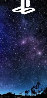 Starry night sky wallpaper with PlayStation logo.