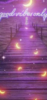 Dreamy purple night sky wallpaper with a dock and moonlit vibes.