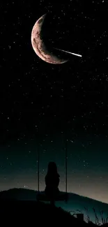 Crescent moon and stars over silhouetted landscape in night sky wallpaper.