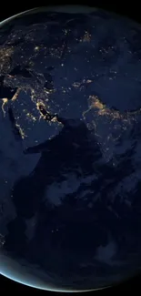 Mobile wallpaper showing Earth's illuminated cities at night from space.