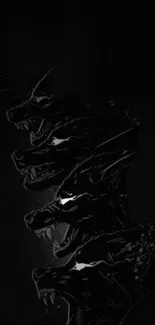 Dark silhouette of a wolf pack in a sleek black mobile wallpaper design.