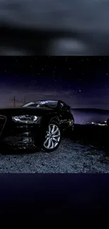 Luxury car under nighttime starry sky wallpaper.