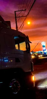 Truck silhouette during sunset at an urban street.