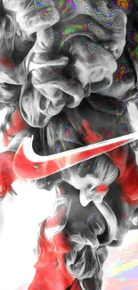 Nike abstract smoke design wallpaper with red and gray hues.