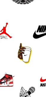 Nike and Jordan logos on minimalist white wallpaper.