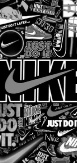 Black and white Nike collage wallpaper featuring 'Just Do It' logo.