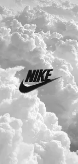 Nike logo on monochrome cloud background.