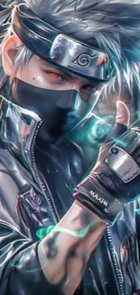 Anime ninja with mask and glowing features.