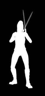 Black and white silhouette of a ninja in action pose.