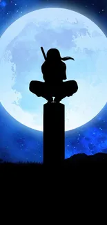 Ninja silhouette with blue moonlit background.