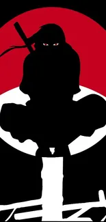 Ninja silhouette with red circle background, ideal for phone wallpaper.