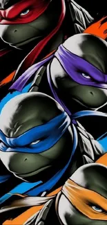 Ninja turtles with colorful bandanas in dynamic poses.
