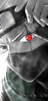 Dynamic ninja with red eye and mask in detailed anime art.