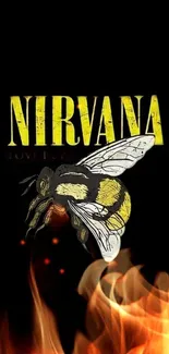 Nirvana-themed wallpaper with bee and flames.