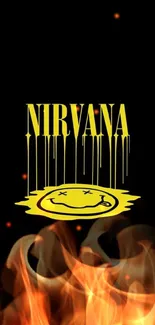 Yellow Nirvana smiley face logo on black background wallpaper.