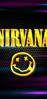 Nirvana gold emblem on black wallpaper.