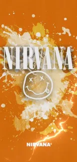 Abstract orange Nirvana art wallpaper with splattered design.