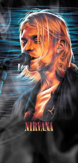 Stylized Nirvana performer illustration wallpaper.