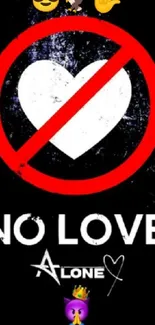 No Love dark wallpaper with red and emojis.