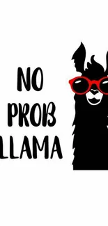 Llama silhouette with red glasses saying 'No Prob Llama'.