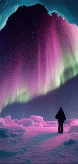 Breathtaking view of Northern Lights illuminating an ice cave.