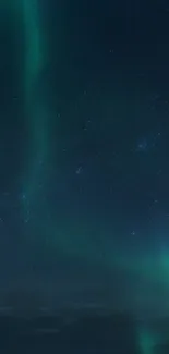 Aurora borealis with stars in the dark blue night sky wallpaper.