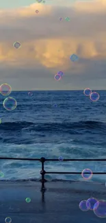 Ocean with bubbles under a dramatic sky wallpaper.