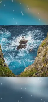 Scenic ocean view between cliffs with blue waters, perfect for phone wallpaper.