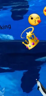 Ocean themed wallpaper with emojis, whales, and a crown