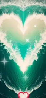 Heart-shaped teal ocean wave wallpaper for mobile