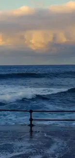 Serene ocean waves under a colorful sunset sky.