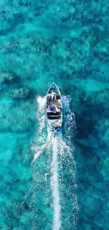 Aerial view of a boat sailing on turquoise ocean waters, creating serene vibes.