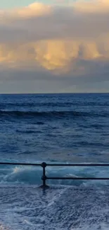 Tranquil ocean view with golden clouds over a blue sea, perfect for mobile wallpaper.