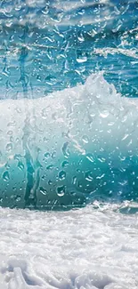 Ocean wave with raindrop effect on mobile wallpaper.