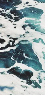 Abstract turquoise ocean waves with foam design.