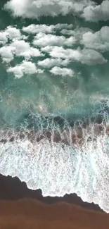 Aerial view of ocean waves and clouds for phone wallpaper.