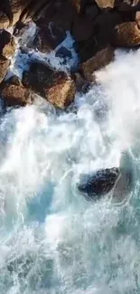 Ocean waves crashing against rocky shore.